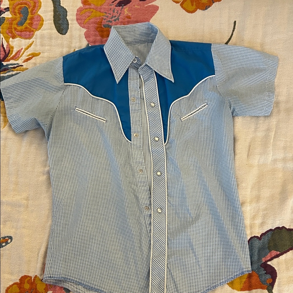 Men's Blue and White Western Shirt